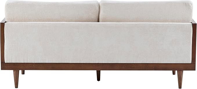 Merax 72" Spacious 2-Seater Sofa Couch with Armrests, Cane Rattan Wooden Frame Loveseat Sofa for Living Rooms, Bedrooms, Apartment, Office (Walnut+Beige)
