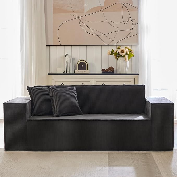Corduroy Cloud Couch with Pillow, Premium Memory Foam, No Assembly Required, Deep Seat Sofa in Box, Space-Saving Chair for Home, Living Room, Bedroom, Apartment, Office, 3-Seater, Dark Gray