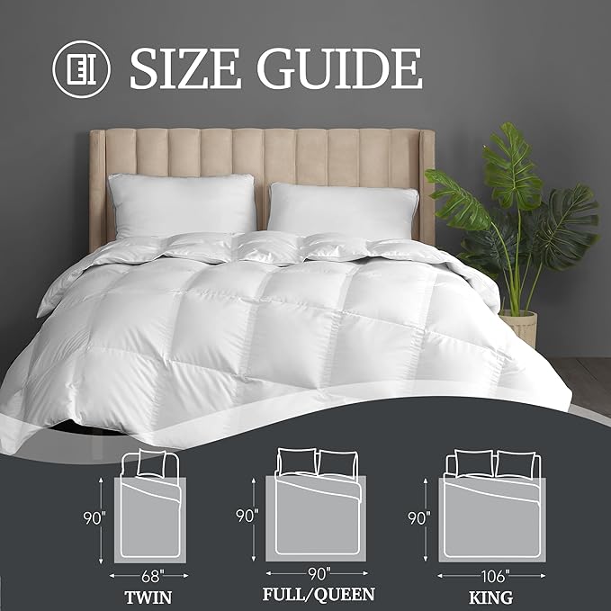 Hotel Grand White Goose Down Fiber Comforter King Size - Luxury Hotel Collection Comforter Lightweight King Duvet Insert - 2.5cm Breathable Panel for Summer and Hot Sleeper, 106" x 90"