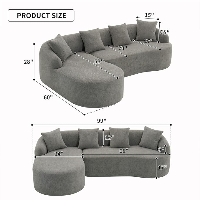 KEIKI L-Shaped Chenille Modular Sectional Couches with Chaise Lounge & 4 Pillows, 3 Seater Oversized Upholstered Luxury Plush Cloud Sofa for Living Room Apartment, Full Sponge Compression