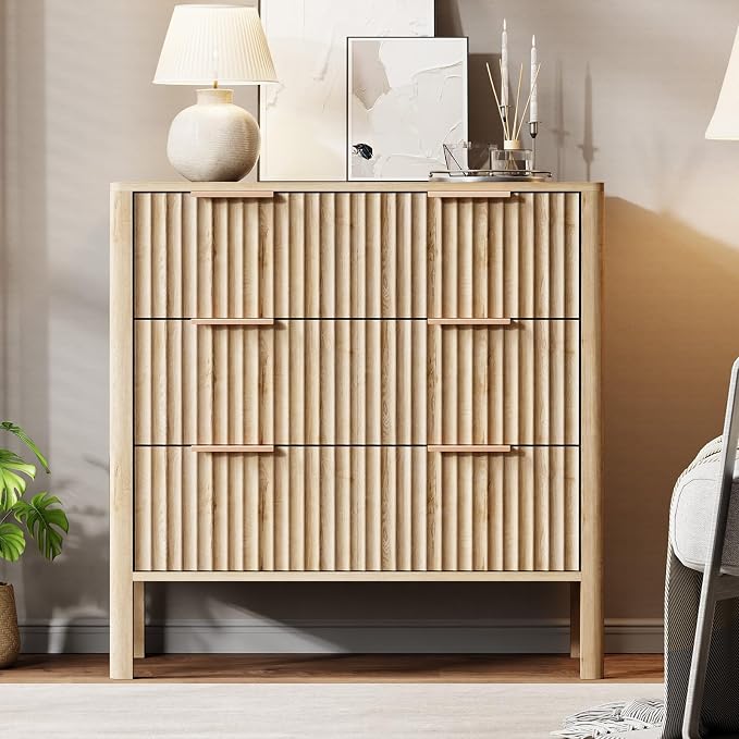 MODNEST 32" Fluted Nightstands Set of 2, Bed Side Tables with Drawers for Bedroom Mid Century Modern Night Stand Wood Nightstand Large End Table Bedroom Set, Oak - Image 8