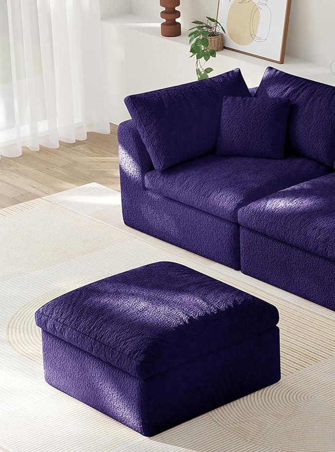 Ottoman Modular Sectional Sofa Boneless Cloud Ottoman,Footstool, Comfy Seating Experience Foot Rest Stool, Foot Rest Under Desk for Living Room Bedroom, Purple