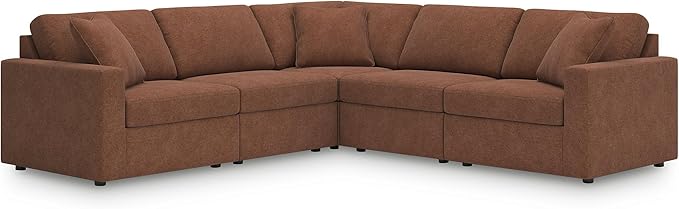 Signature Design by Ashley Modmax Contemporary Stain Resistant 5-Piece Sectional with Armrest, Throw Pillows and Reversible Cushions, Orange