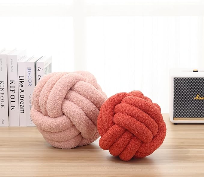 Petrella Knot Pillow Throw Pillows Ball Round Throw Pillows Home Decor Cushion Decorative Aesthetic Pink 8inch