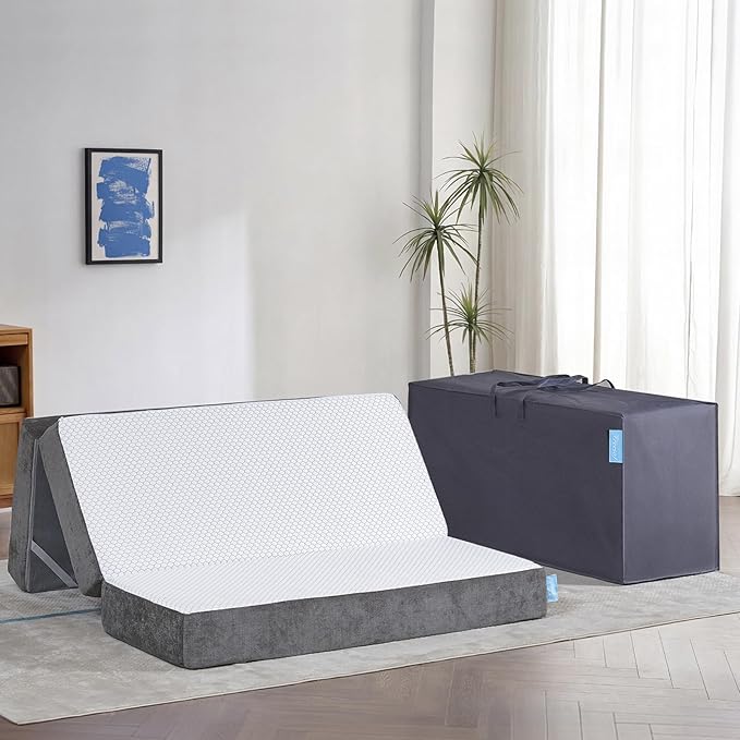 Odorless Foldable Mattress Queen Size 80" x 60" x 8", 8 Inch Medium Firm Folding Foam Mattress with Storage Bag, Fiberglass Free Trifold Memory Foam Mattress for RV, Guest Bed