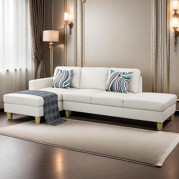 L Shaped Sectional Modern Sofa - Convertible Leather Sleeper Bed Couch Set with Reversible Chaise, Lounge Modular Cloud Couch for Living Room Apartment