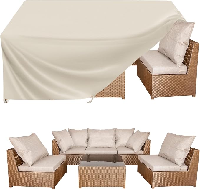 BALEINE Patio Furniture Covers, Outdoor Furniture Covers Waterproof, Heavy Duty Oxford Patio Table Cover for Outdoor Table, Chair, Sofa, Desk (Beige 128"L×83"W×30"H) by BALEINE
