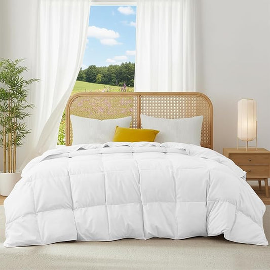 Joysoul Goose Feathers Fiber Comforter - Lightweight Ultra Soft Fabric Cover Breathable White Down Feather Fill, Twin Size Duvet Insert (68" X 88")
