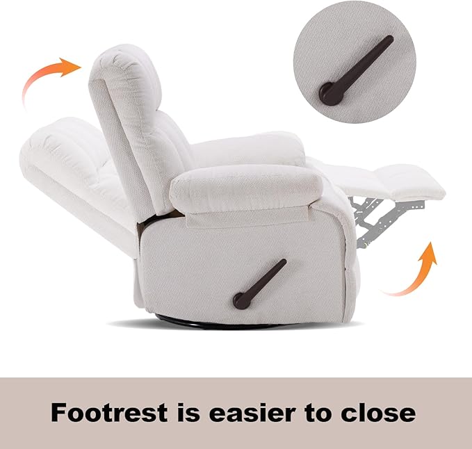 Eiayeebil 360° Swivel Glider Recliner, Oversized Recliner Rocker Chair, Extra Wide Manual Recliner, Overstuffed Soft Rocking Sofa Chair for Living Room& Bedroom (Beige)