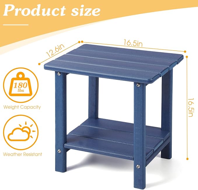 Apolimi Adirondack Outdoor Side Table, 2-Tier Sturdy Patio End Table Weather Resistant, 16.5" Solid Side Table for Patio, Pool, Porch - Image 3