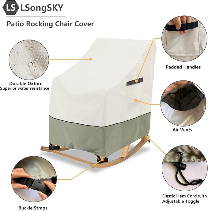 Patio Rocking Chair Cover 2-Pack,Rocking Chair Covers for Outdoor Furniture, 27.5W x 32.5D x 39H Inch,Rocking Chair Covers Waterproof,White&Grayish Green - Image 3