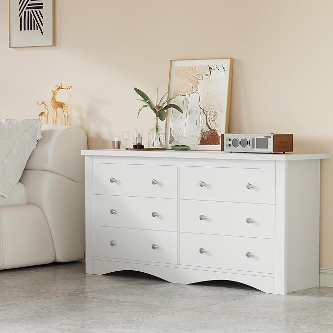 Furmax Dresser for Bedroom, 6 Wood Dresser, Chest of Drawers, for TV up to 65 inch, TV Stand Storage Chest of Drawers for Hallway Entryway (White) - Image 6