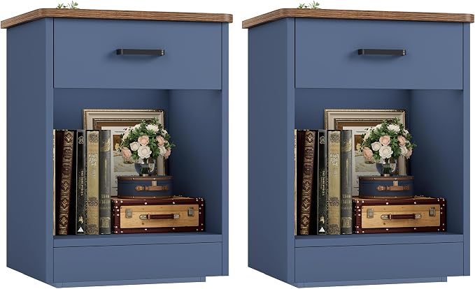 FOTOSOK Nightstand Set of 2, 2-Tier Side Table with Drawer and Storage Shelf, Bedside Table End Table, Modern Night Stand for Bedroom, Home Office, Blue - Image 7