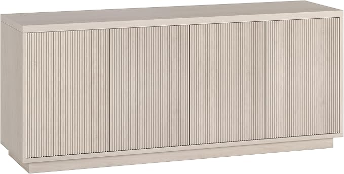 Henn&Hart Fluted TV Stand for TVs up to 65" with 2 Concealed Ribbed Storage Cabinets and Adjustable Shelves for Living Room, Family Room, or Office, Beech White by HennHart