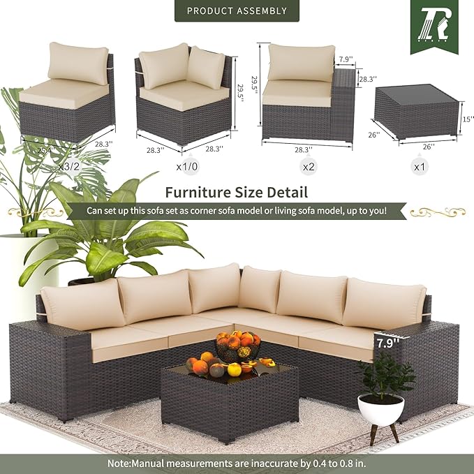 10 PCS Outdoor Patio Furniture Set,Outdoor Sectional Furniture with 43" 55000 BTU Gas Propane Fire Pit Table,All Weather PE Rattan Wicker Patio Conversation Set,Swivel Rocking Chairs Set,Sand