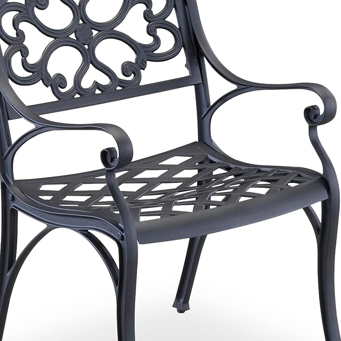 Homestyles Sanibel Black Stationary Cast Aluminum Outdoor Dining Chair, 2 Piece Patio Chairs, Set of 2 Garden Chairs with Armrest & Backrest for Garden Patio Pool Beach Yard, Black - Image 7