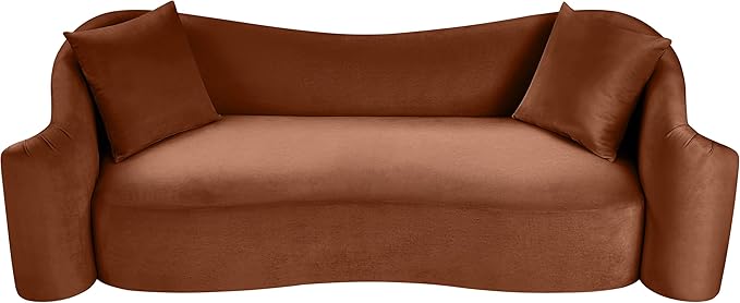 Meridian Furniture 44052Cognac-S Destin Collection Modern | Contemporary Sofa with Ultra Luxe Cognac 460 GSM Velvet, Rich Curves, 91" W x 34.5" D x 31" H, Cognac