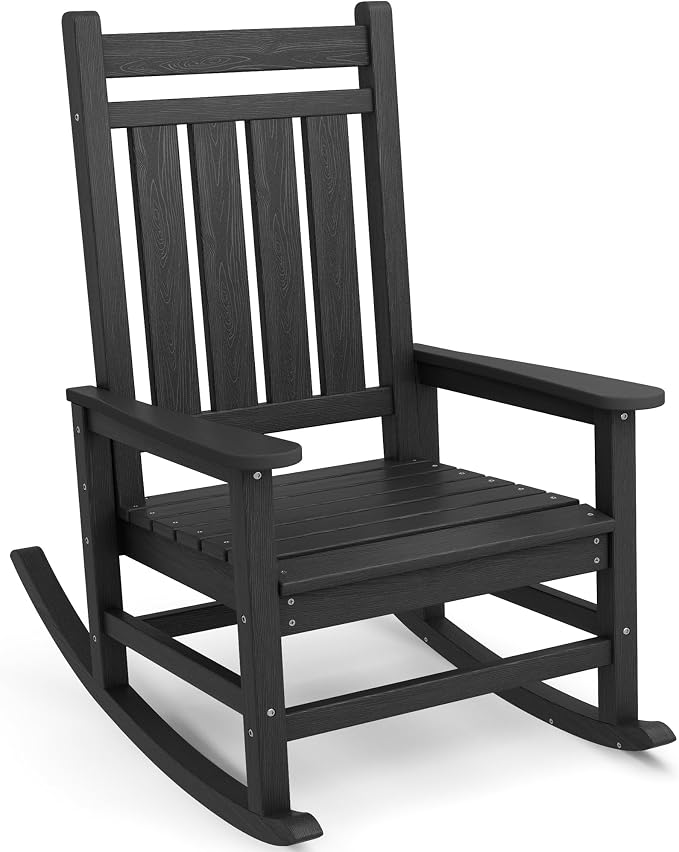 SERWALL Oversized Rocking Chair, Outdoor Rocking Chair for Adults, All Weather Resistant Porch Rocker for Lawn Garden, Black by SERWALL