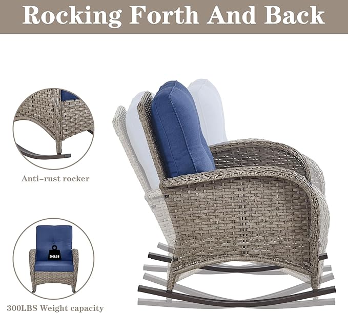 Belord 5 Piece Patio Rocking Chairs Furniture Set - Outdoor Wicker Furniture with Ottomans and Side Table, Rattan Conversation Bistro Set for Porch Deck Balcony