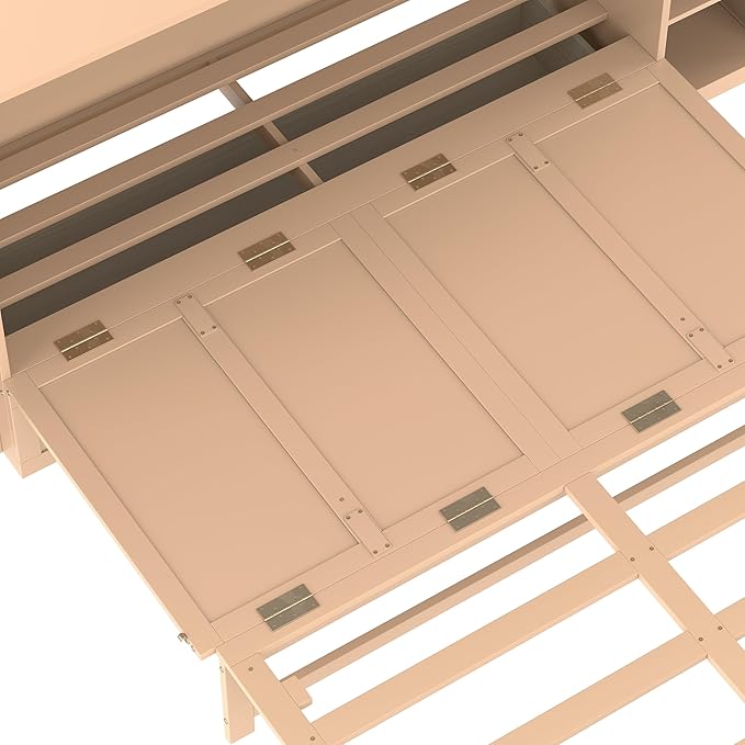 Bellemave Queen Size Murphy Bed, Cabinet Bed with 2 Shelves and Storage Drawers, Farmhouse Murphy Cabinet, Noisy Free, for Guest Bedroom, Living Room, Office, Golden