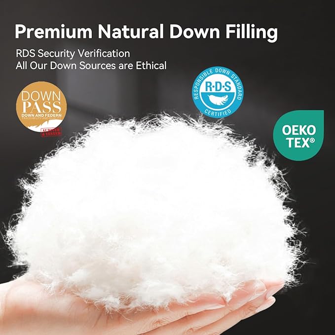 L LOVSOUL Goose Feather Down Fiber Comforter Twin Size, 100% Organic Cotton Fabric Duvet Insert,1200TC,750+FP, Hotel Collection, Heavyweight White Bedding Comforters with 8 Tabs,63oz
