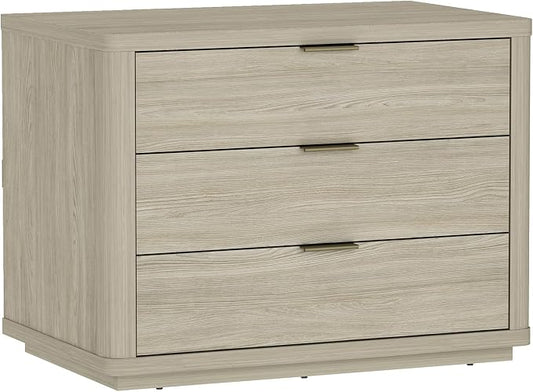 Manhattan Comfort Evelyn Nightstand with 3 Drawers, Minimalist Wood Grain Bedside Table with Rounded Corners and Raised Base, Modern End Table for Bedroom, Entryway, or Living Room in Natural Oak by ManhattanComfort