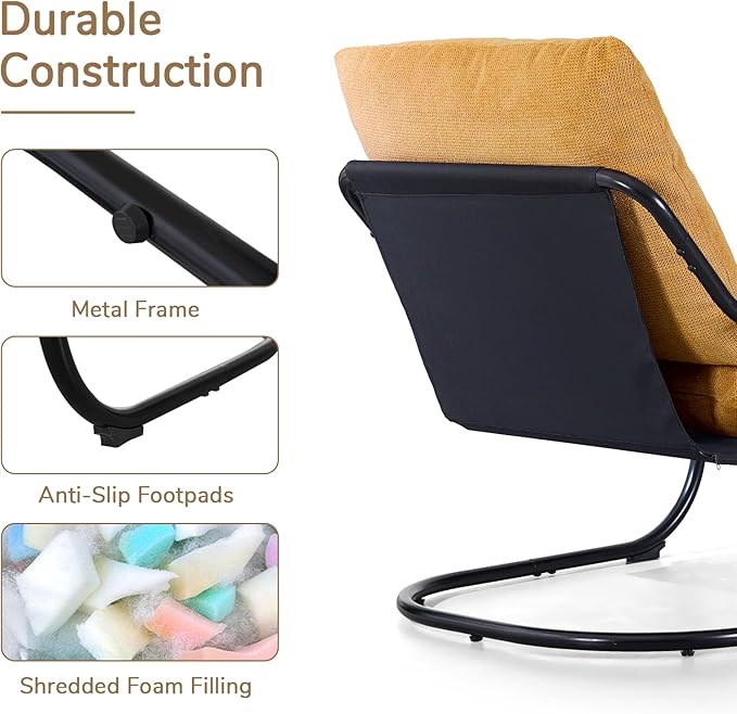 Peace nest Modern Accent Chair,Comfy Living Room Suspended Chair with Mental Frame,Bedroom Armchair with Soft Upholstered Cushion for Balcony Lounge Reading Meeting Room,Yellow