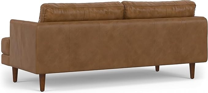 SIMPLIHOME Livingston Sofa - 76 inch Wide Top Grain Genuine Leather Sofa in Caramel Brown, Mid-Century Modern Loveseat for Living Room with Removable Feather-Wrapped Cushions and Solid Wood Frame