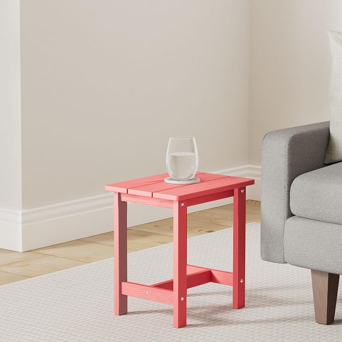LUE BONA Outdoor Side Table, HDPS Small Outdoor Adirondack Side Tables, Outside End Table for Patio, Porch, Deck, Pool, Weather Resistant/Easy Maintenance,Bright Red - Image 2