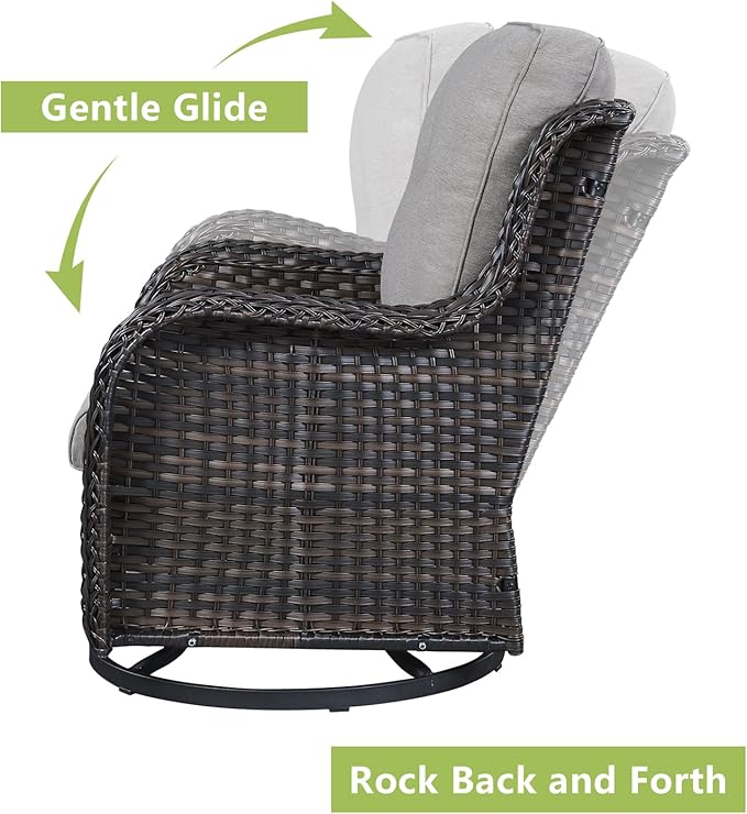 Rilyson Wicker Patio Furniture Set - 5 Piece Rattan Outdoor Sectional Conversation Sets with 2 Rocking Swivel Chairs,2 Ottomans and 1 Loveseat for Porch Deck Garden(Brown/Grey)