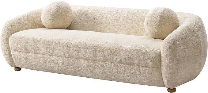 Manhattan Comfort Tribeca 86" Sofa for Living Room, Upholstered in Chenille Fabric, Kiln-Dried Birch Wood Frame, Modern Couch, Includes 2 Round Pillow, Fully Assembled, Cream
