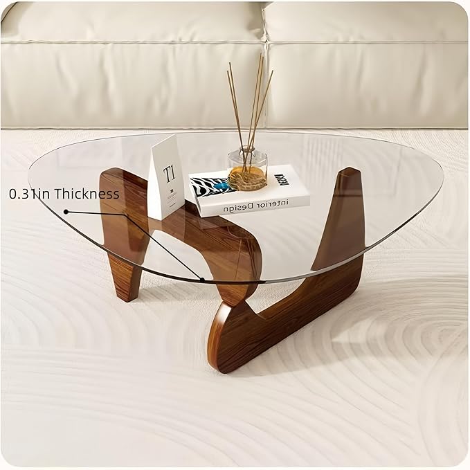 Modern Glass Coffee Table for Living Room, Small mid Century Coffee Table, Stylish Coffee Tables Suitable for Bedroom Living Room Reception Office Tables (Walnut, Small)