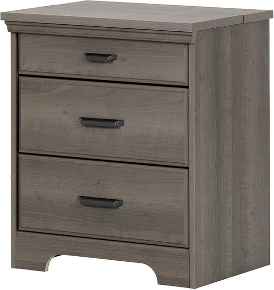 South Shore Versa Nightstand with 2 Drawers and Charging Station, Gray Maple, 16.38 in x 23 in x 27.75 in by SouthShoreFurniture