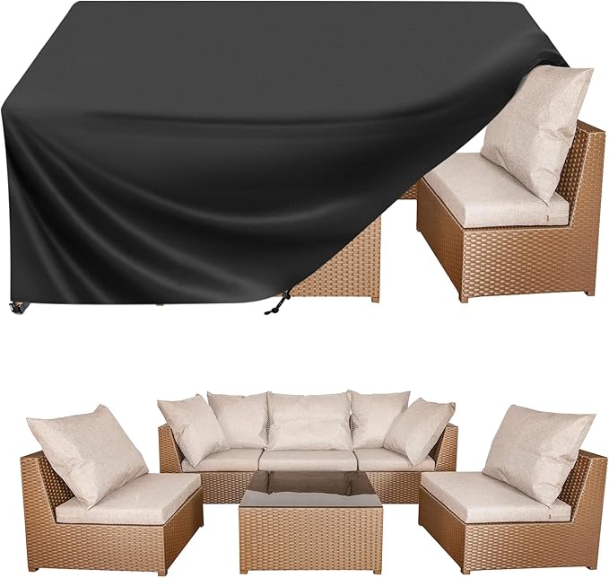 BALEINE Patio Furniture Covers, Outdoor Furniture Covers Waterproof, Heavy Duty Oxford Patio Table Cover for Outdoor Table, Chair, Sofa, Desk (Black 124"L×74"W×30"H) by BALEINE