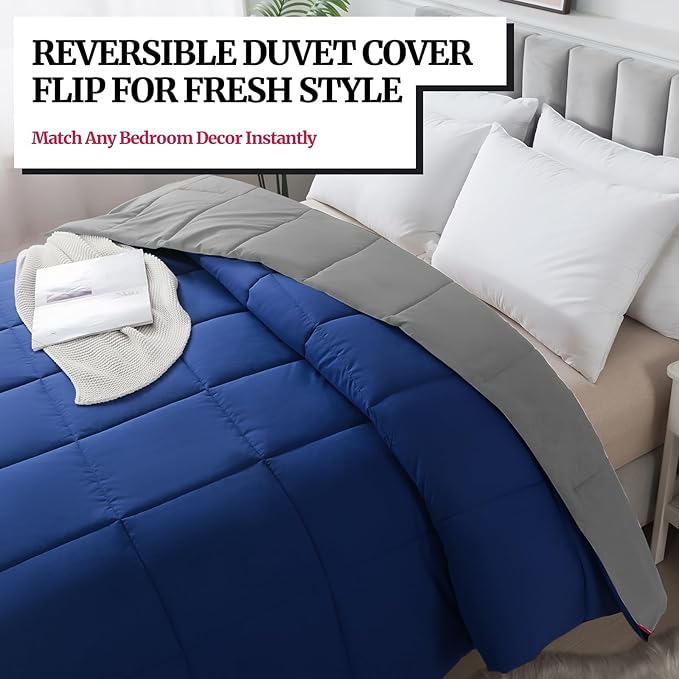Down Alternative Bedding Comforter King Size - All-Season Soft Reversible Microfiber Bedding Comforter - Lightweight & Machine Washable (Dark Gray/Dark Blue, King (U.S. Standard))