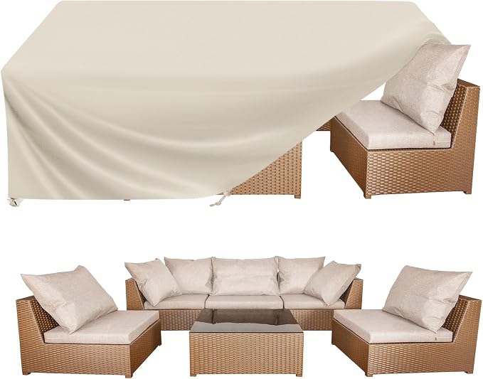 BALEINE Patio Furniture Covers, Outdoor Furniture Covers Waterproof, Heavy Duty Oxford Patio Table Cover for Outdoor Table, Chair, Sofa, Desk (Beige 64"L×47"W×28"H) by BALEINE