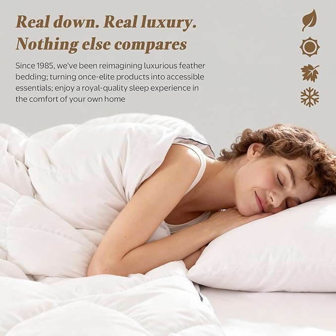 DWR Luxury Feather Down Fiber Comforter Full Size, Ultra-Soft Cotton-Blend Fabric, 750 FP Medium Weight for All Season Hotel Style Fluffy Duvet Insert with Ties (82"x86", White)