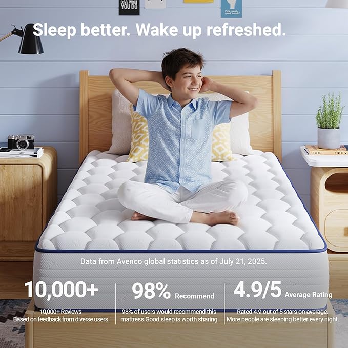 Avenco 6 Inch Twin XL Mattress, Twin Bed Mattresses in a Box, Medium Soft, Breathable Fabric Cover & Adaptive Support, CertiPUR-US Certified, Twin XL Size Mattress in Guest and Kids Bedroom