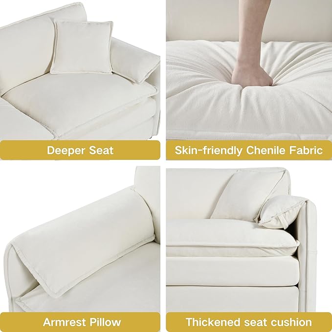 143-Inch U-Shaped Sectional Cloud Sofa Oversized Modular 6 Seaters Sofa Couch with 2 Ottoman Chaise and Pillow Armrest, Chenille Upholstered Convertible Cloud Couch