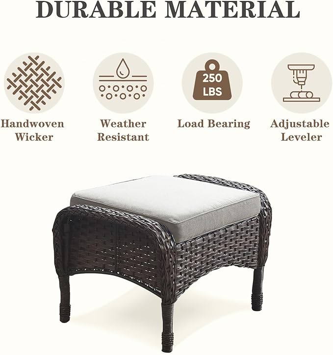Belord Patio Rocking Chairs Furniture Set - 5 Piece Outdoor Wicker Furniture Sets with Ottomans, Small Patio Conversation Sets with Wicker Rocking Chairs Brown/Grey