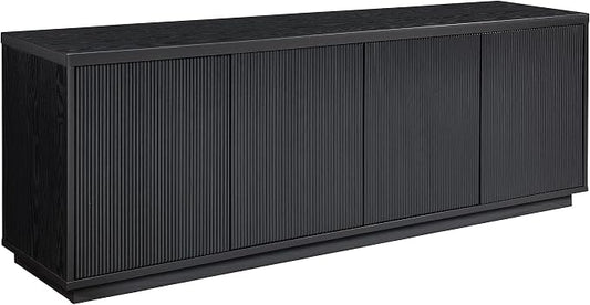 Henn&Hart Fluted TV Stand for TVs up to 75" with 2 Concealed Ribbed Storage Cabinets and Adjustable Shelves for Living Room, Family Room, or Office, Natural Black by HennHart