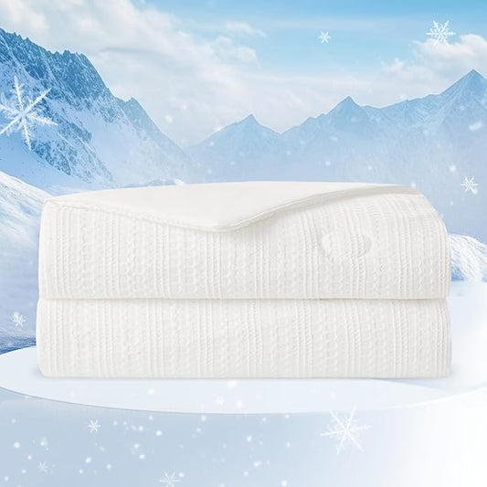 Amélie Home Waffle Cooling Comforter King Size, Q-Max 0.45 Reversible Lightweight Cooling Blanket for Hot Sleepers, Breathable Bedding for Night Sweats, 106"x90", White
