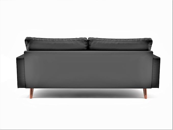 Womble Mid Century Modern Couch with Bolster Pillows, PU Leather Upholstered Tufted Seat, Versatile Retro Design for Comfortable Living Spaces, Sofa, Midnight