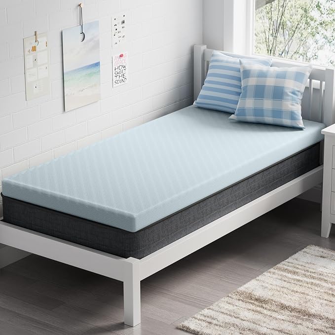 OhGeni Memory Foam Mattress Topper Pad, Soft Bed Cover with Anti-Slip Base, Size Twin, Style 3 Inch with Cover