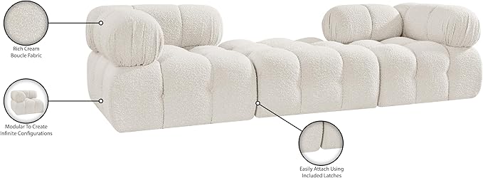 Meridian Furniture 611Cream-S102D Ames Collection Modern | Contemporary Modular Sectional with Rich Cream Boucle Fabric, Modular to Create Infinite Configurations, 102" W x 34" D x 28" H, Cream