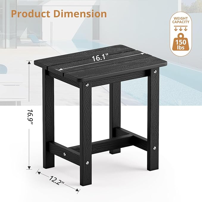 LUE BONA Outdoor Side Table, HDPS Small Outdoor Adirondack Side Tables, Outside End Table for Patio, Porch, Deck, Pool, Weather Resistant/Easy Maintenance, Black - Image 2
