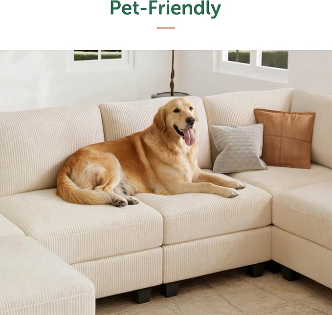 HONBAY Modern Corduroy Ottoman Module Sofa, 28.4 Inch Square Ottoman Bench with Storage, Beige