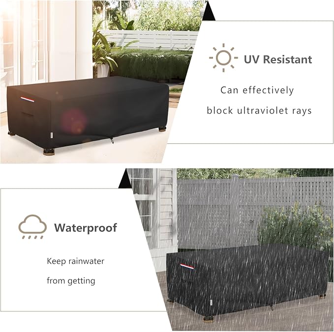 Outdoor Coffee Table Cover Waterproof, Heavy Duty Patio Rectangular Side Table Covers, 36W x 24D x 16H Inches Outdoor Tables Cover (Black) - Image 6