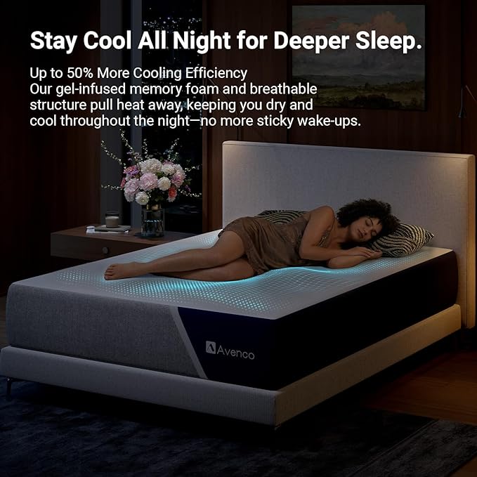 Avenco 12 Inch King Size Mattress with Open-Cell Foam for Breathable Comfort, Gel Memory Foam King Mattresses with Removable Cover, CertiPUR-US Certified Mattress in a Box