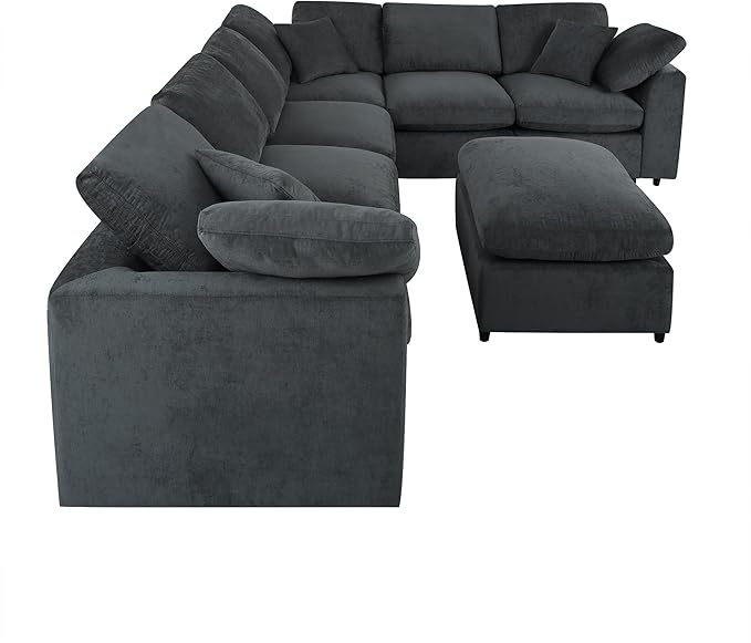 ERYE Oversized Modular Chenille Upholstered Sectional Sofa with Movable Ottoman, 7 Seaters Modular Convertible Couch Spacious Living Room Sofa for Home House Apartment